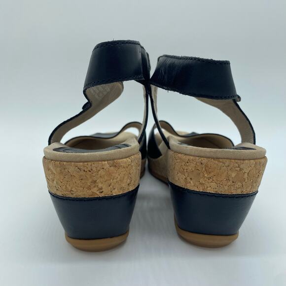 Dansko Black Leather Cork Peep-Toe Charlotte Wedge Sandals Women's size 41 / 10 - Picture 4 of 8